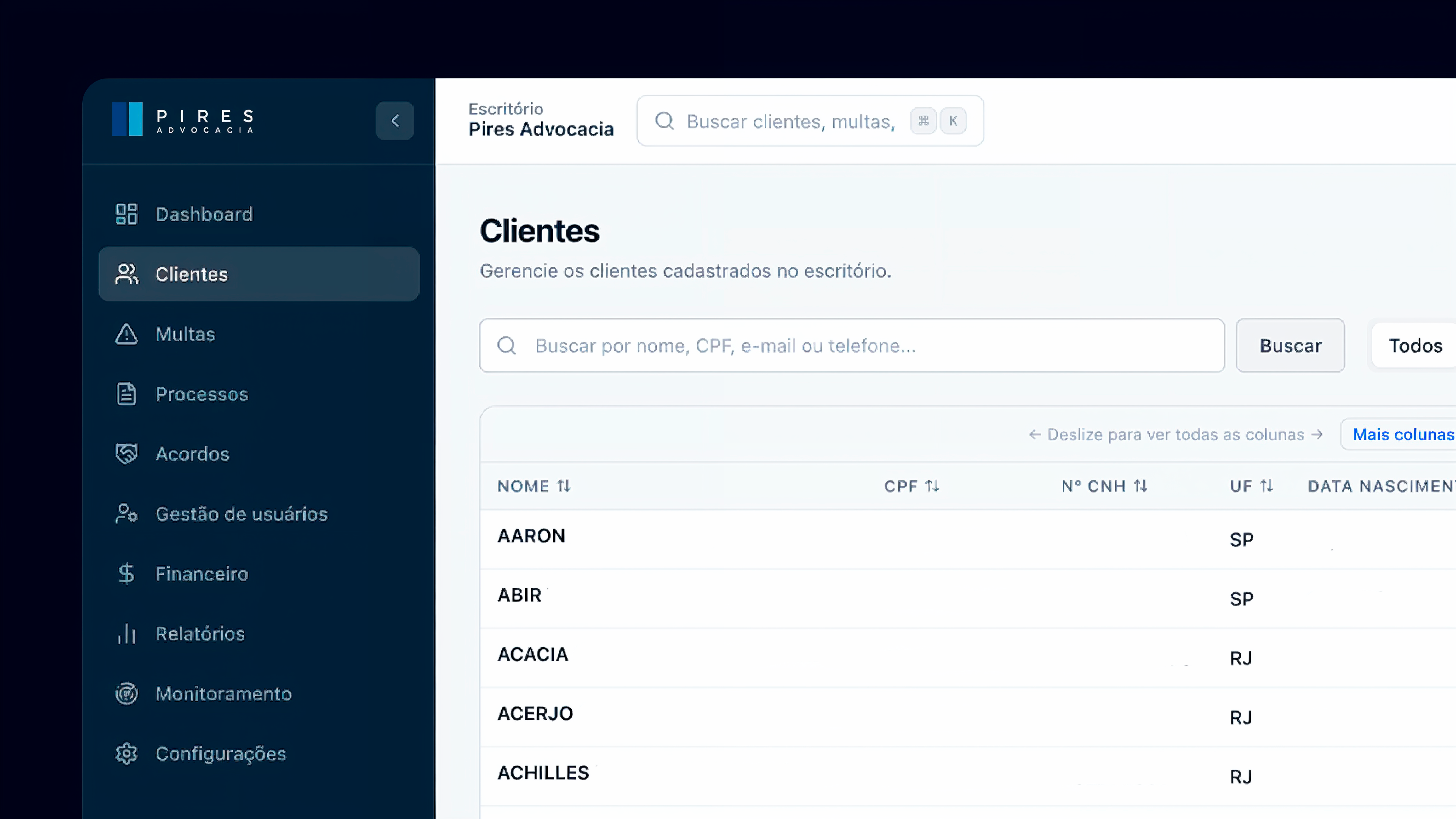 Schermata clienti del prodotto Infrajus